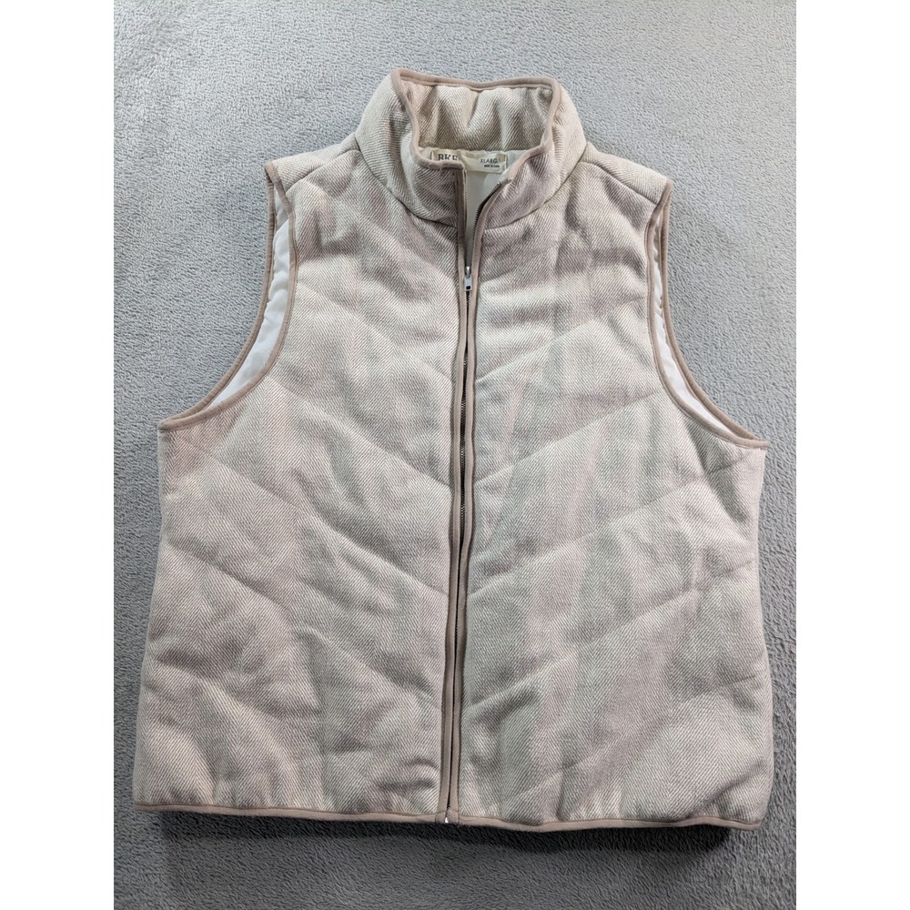 BKE Womens XL Quilted Herringbone Vest Cream Tan Full Zip Puffer - Picture 2 of 10